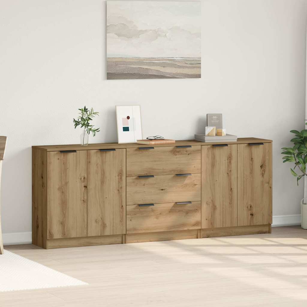 3-tlg. Sideboards Weiß Holzwerkstoff