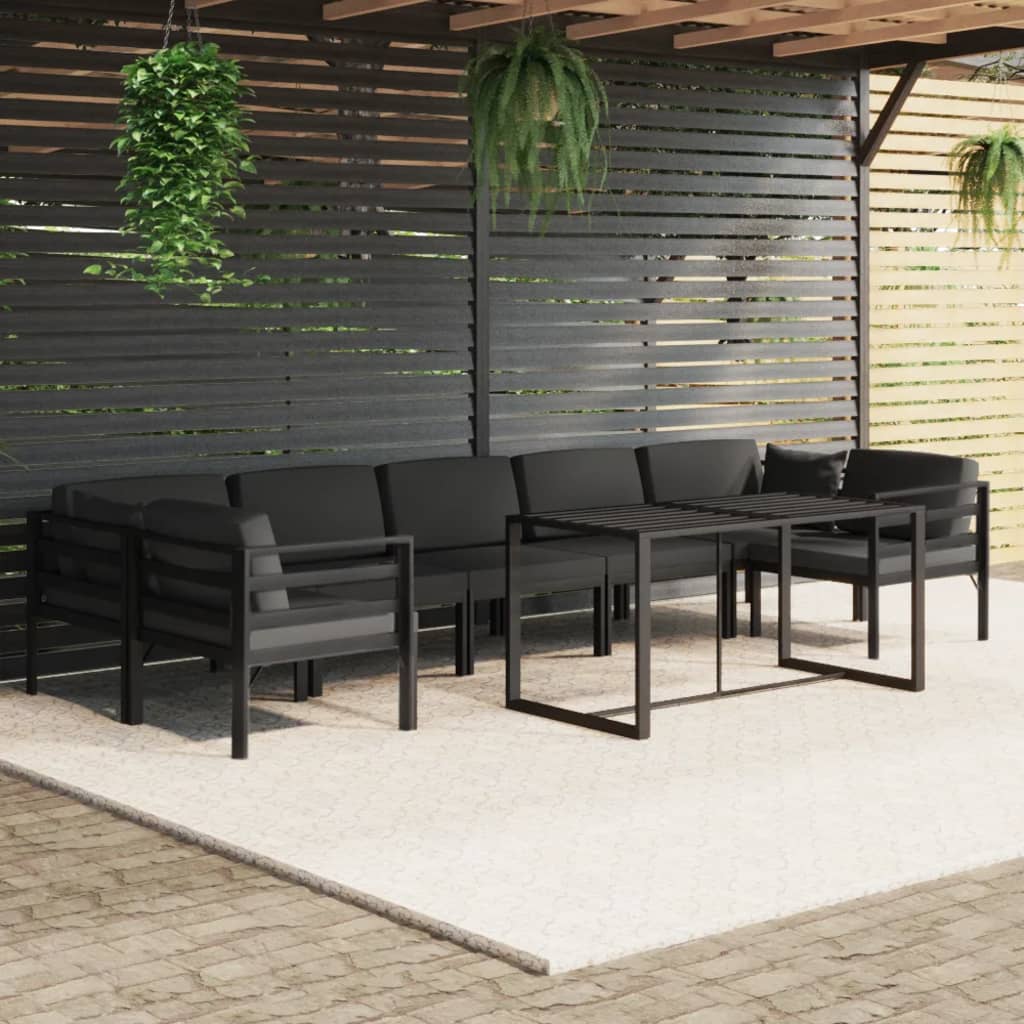 10-tlg. Garten-Lounge-Set mit Kissen Aluminium Anthrazit