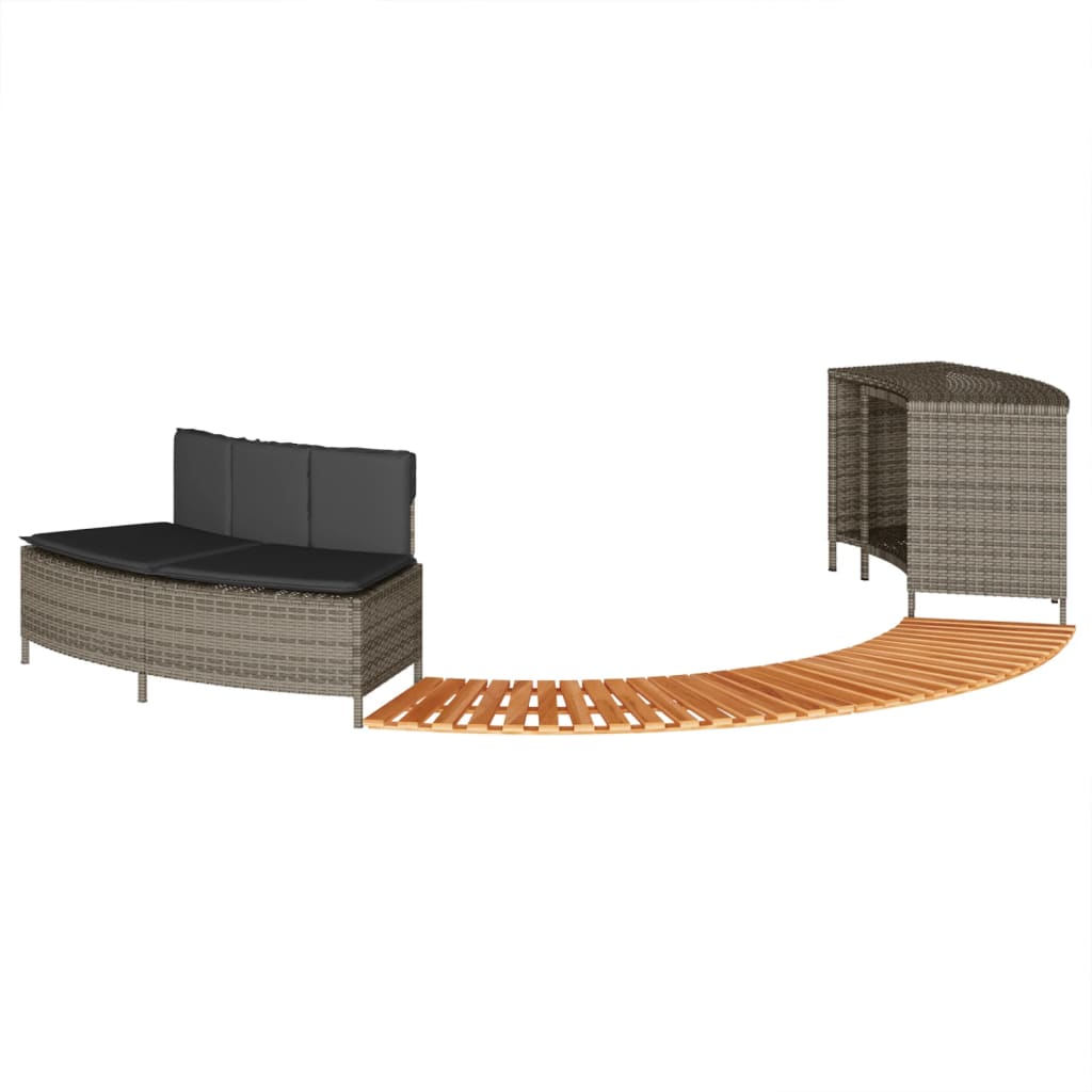 Whirlpool-Umrandung Schwarz Poly-Rattan und Massivholz Akazie
