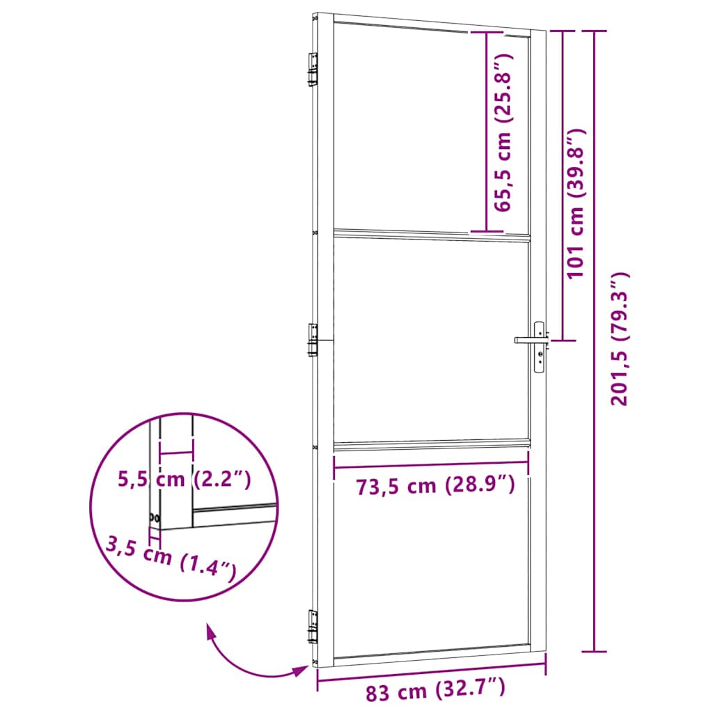 Innentür ESG Glas und Aluminium 76x201,5 cm Schwarz