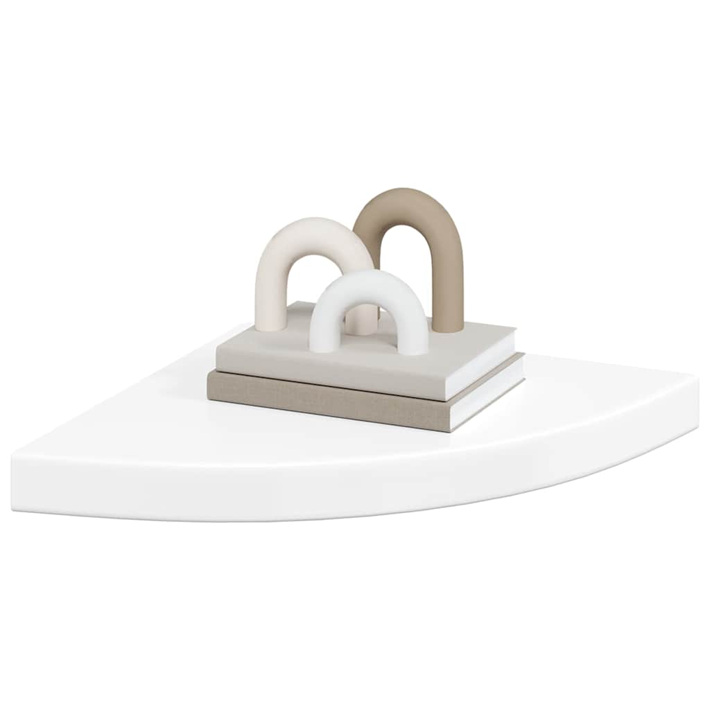 Schwebende Eckregale 2 Stk. Hochglanz-Weiß 25x25x3,8 cm MDF