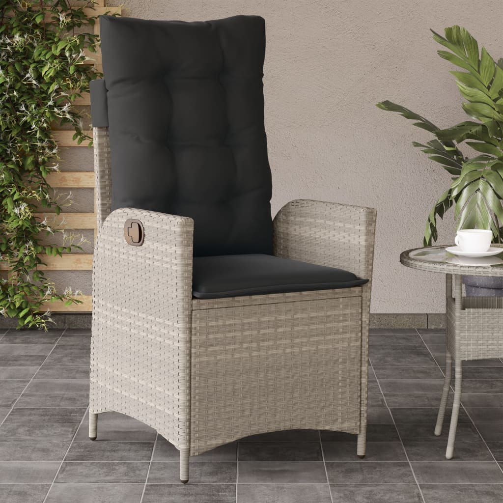 Gartensessel Verstellbar mit Kissen Schwarz Poly Rattan
