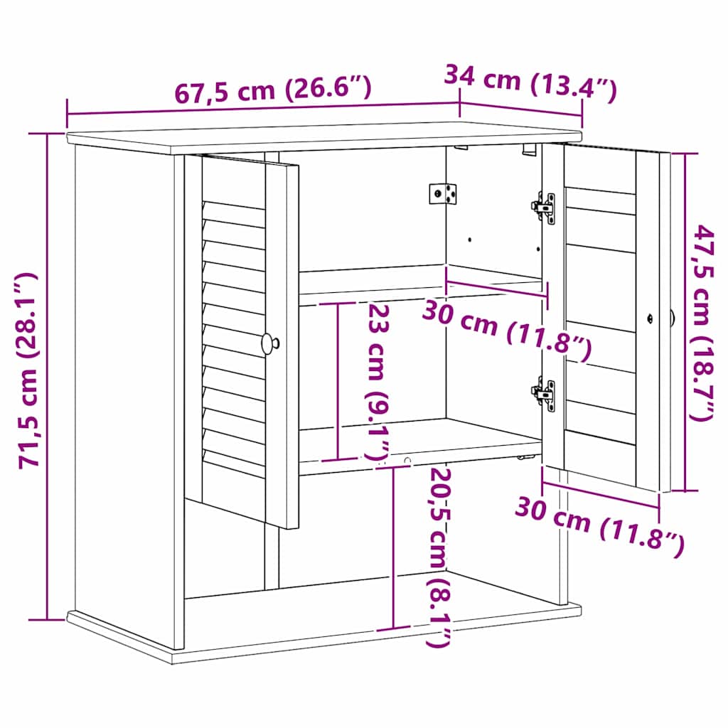 Badezimmerschrank VIGO Braun und Honigbraun 67,5 x 34 x 71,5 cm