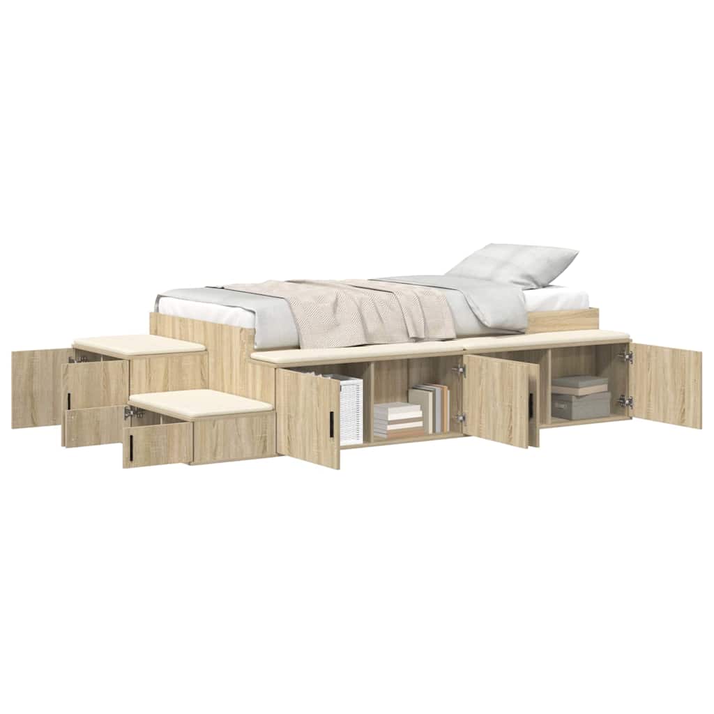 Aufbewahrungsbettgestell mit Speicher Weiß 80 cm Holzwerkstoff