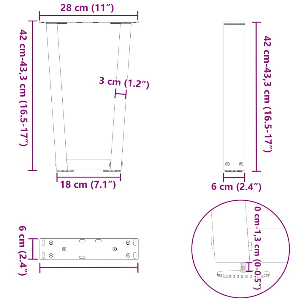 Couchtischbeine V-Form 2 Stück Schwarz 30x(30-31,3) cm Stahl