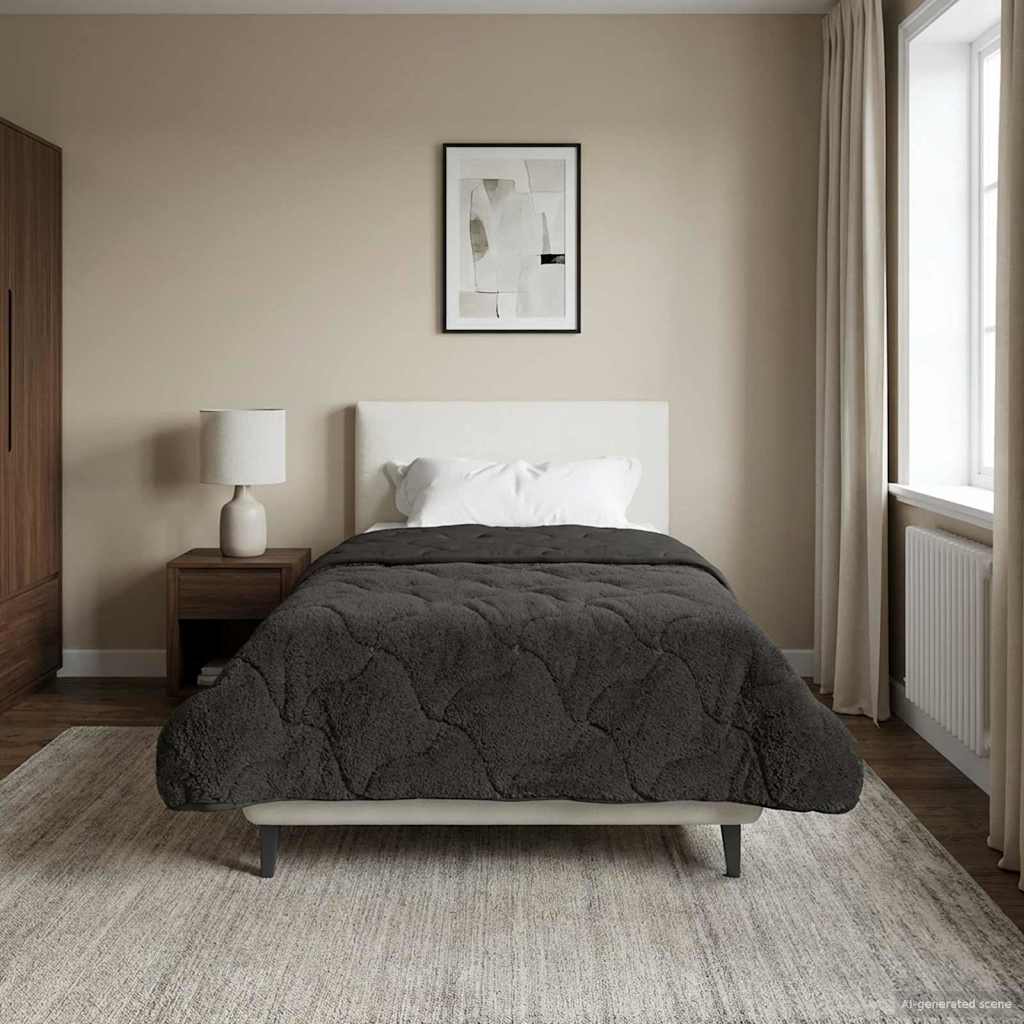 Sommerdecke Anthrazit 135 x 200 cm Mikrofaser und Teddy-Fleece
