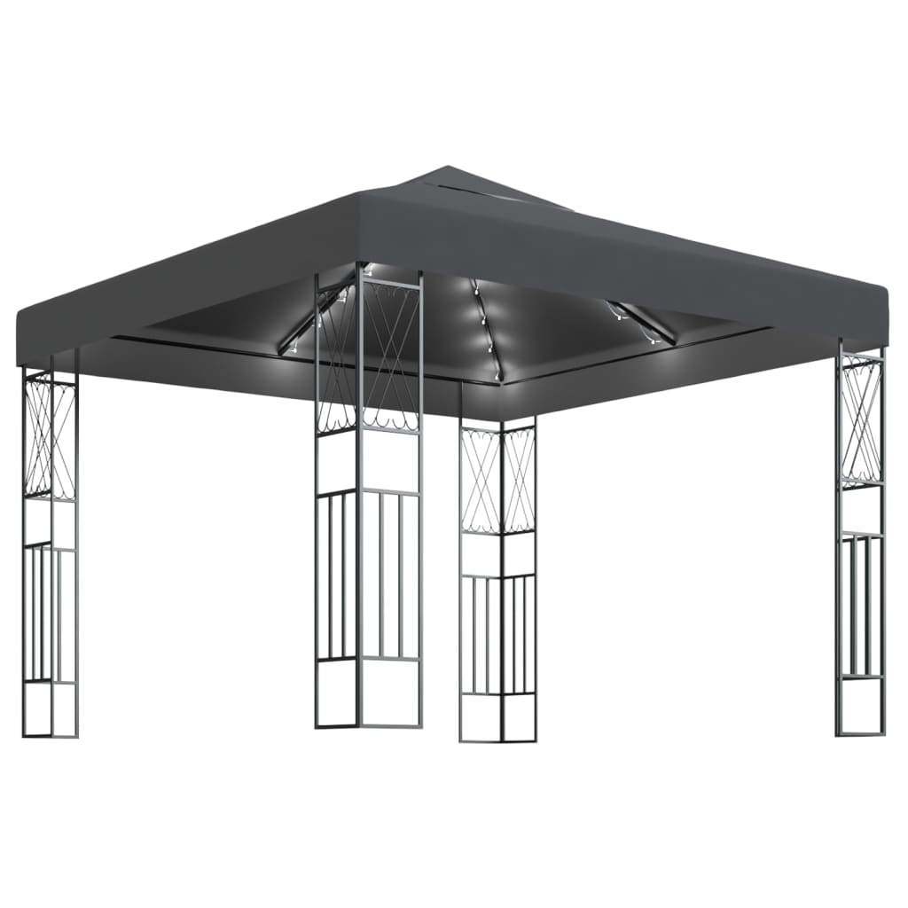 Pavillon mit LED-Lichterkette 3x3 m Creme Stoff