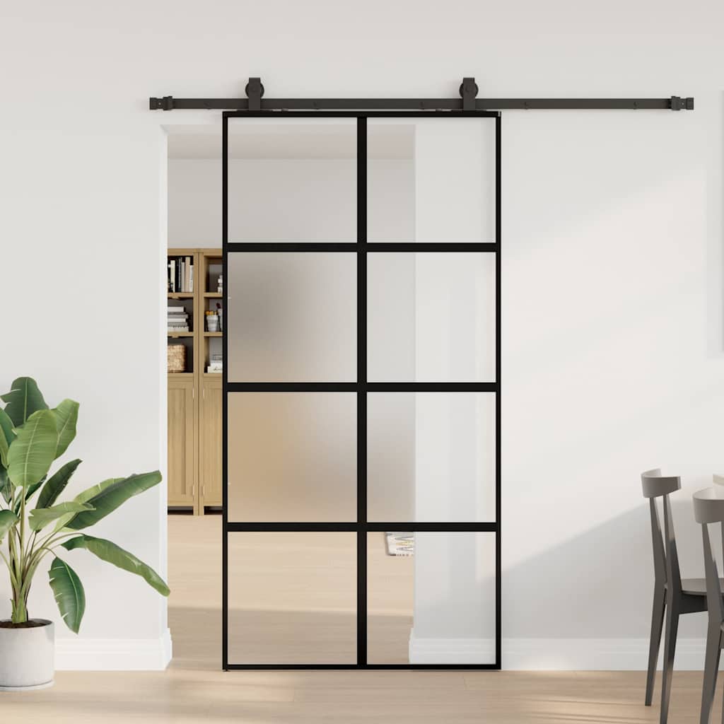 Schiebetür mit Beschlag Schwarz 76x205 cm ESG-Glas