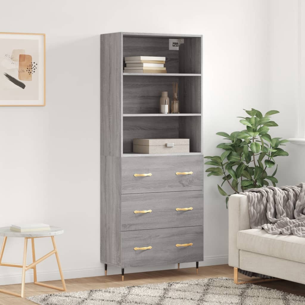 Highboard Betongrau 69,5x34x180 cm Holzwerkstoff