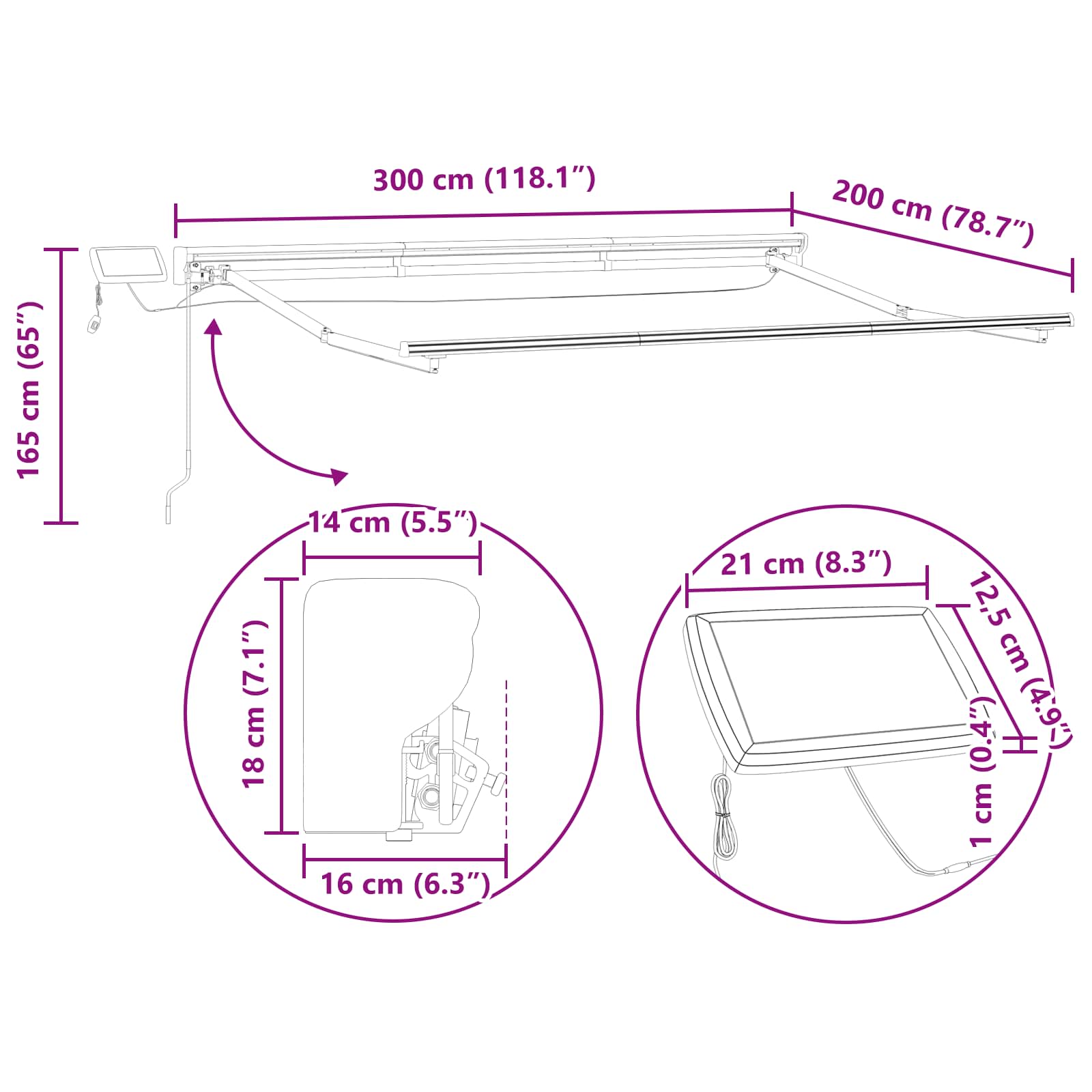 Manueller Markisenrahmen mit LEDs Weiß 2,5 x 2 m Aluminium