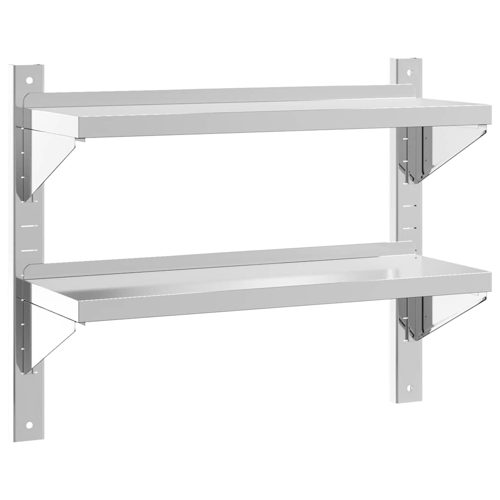 Wandregal mit 2 Böden 100x40x60 cm Silbern Edelstahl