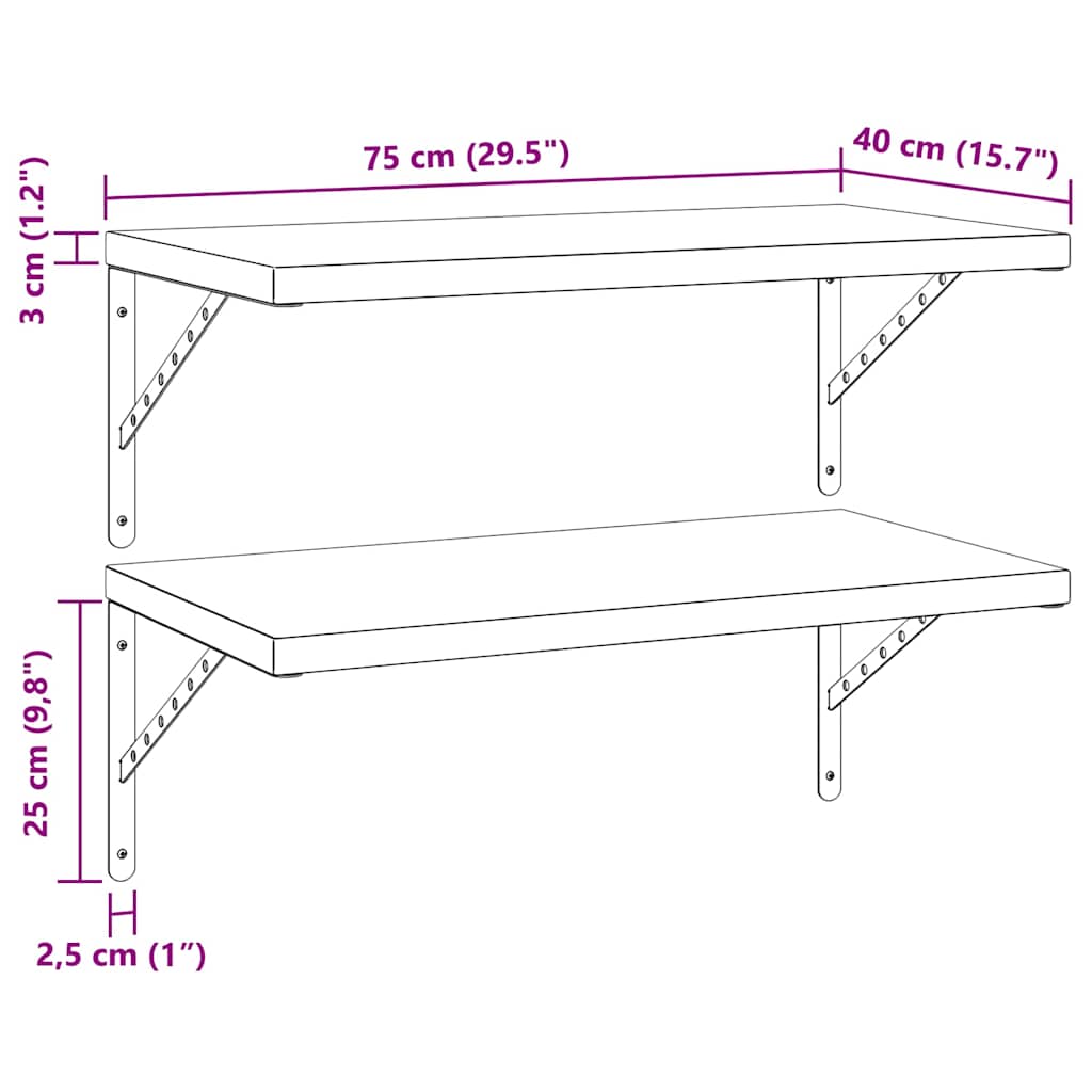Wandregale 2 Stk. 100x40 cm Silbern Edelstahl