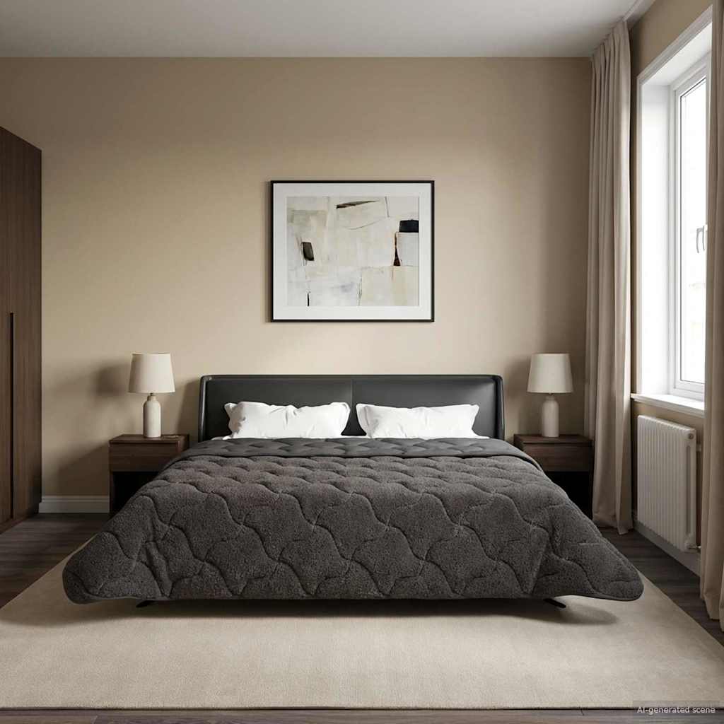 Sommerdecke Anthrazit 135 x 200 cm Mikrofaser und Teddy-Fleece