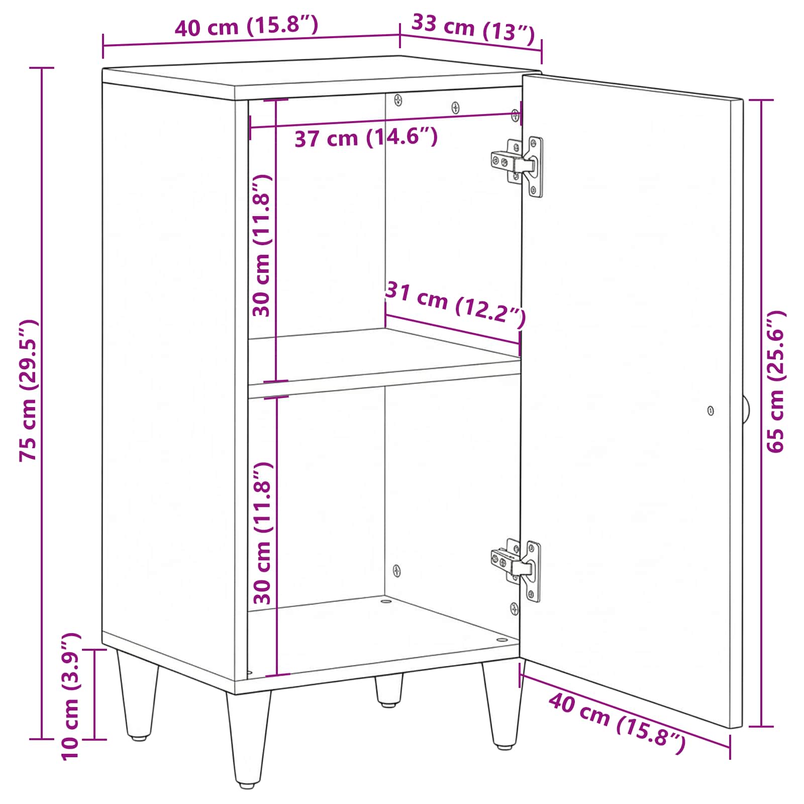 Sideboard mit Speicher Braun 40 x 33,5 x 75 cm Massivholz Mango