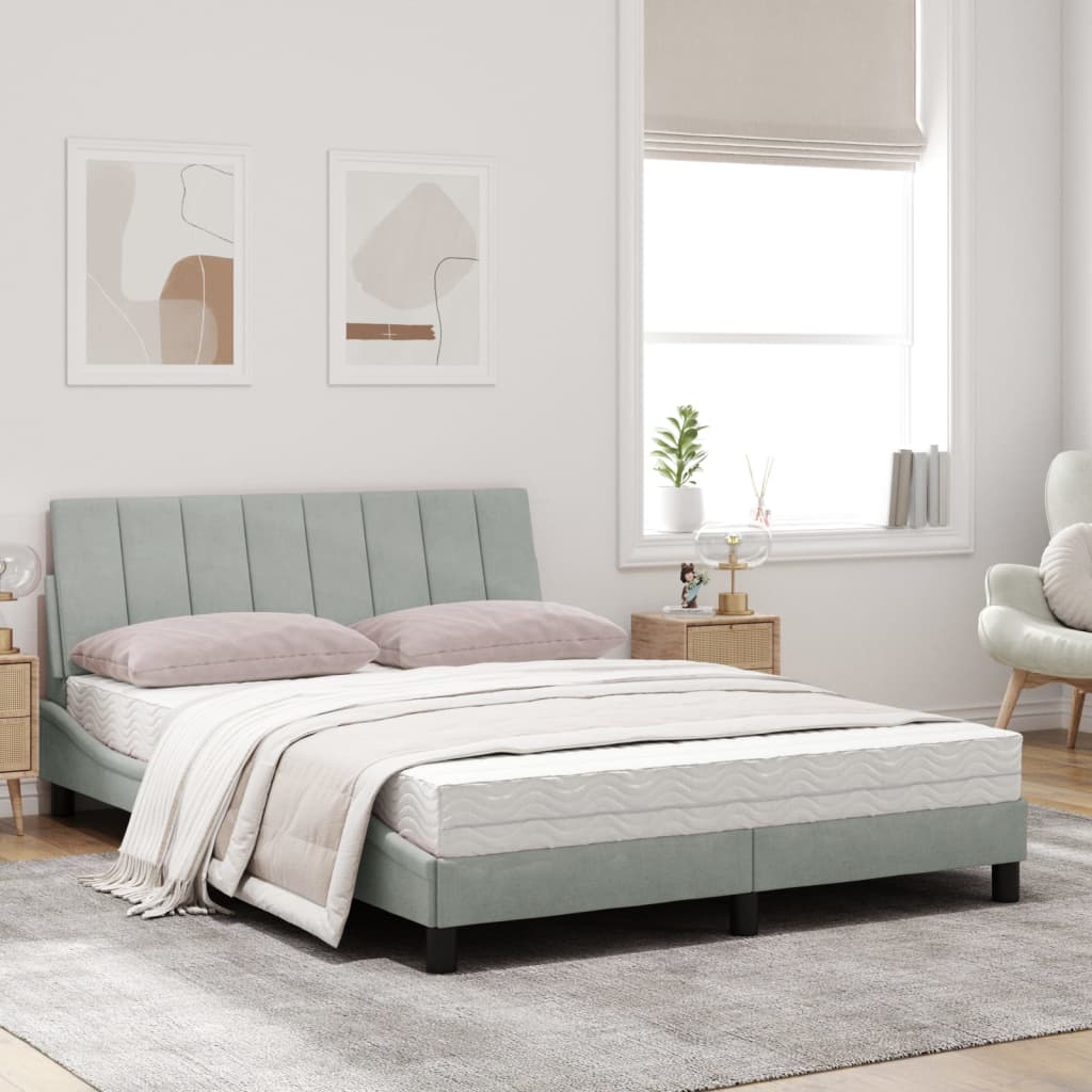 Bett mit Matratze "Hanko" Hellgrau 80x200 cm Samt