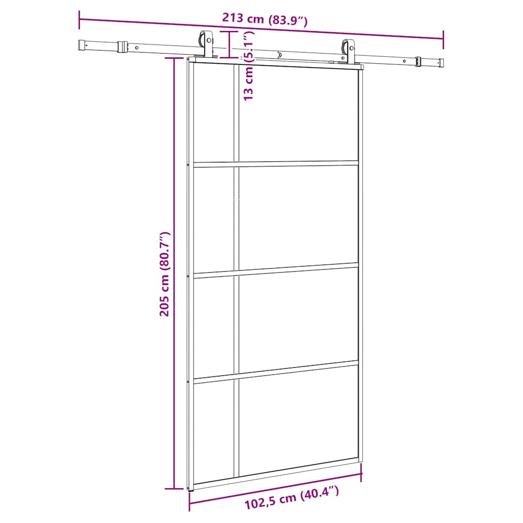 Schiebetür mit Beschlag Schwarz 76x205 cm ESG-Glas