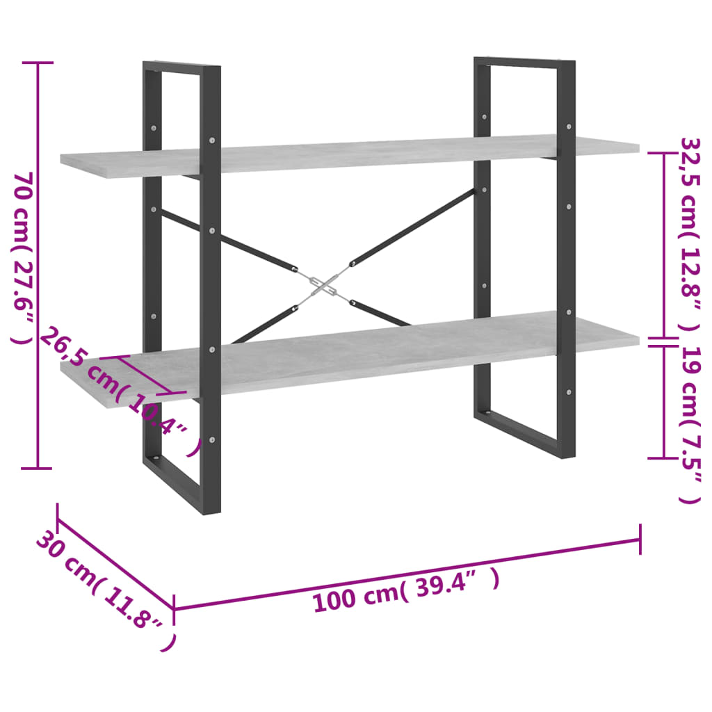 Bücherregal 2 Fächer Weiß 100x30x70 cm Holzwerkstoff