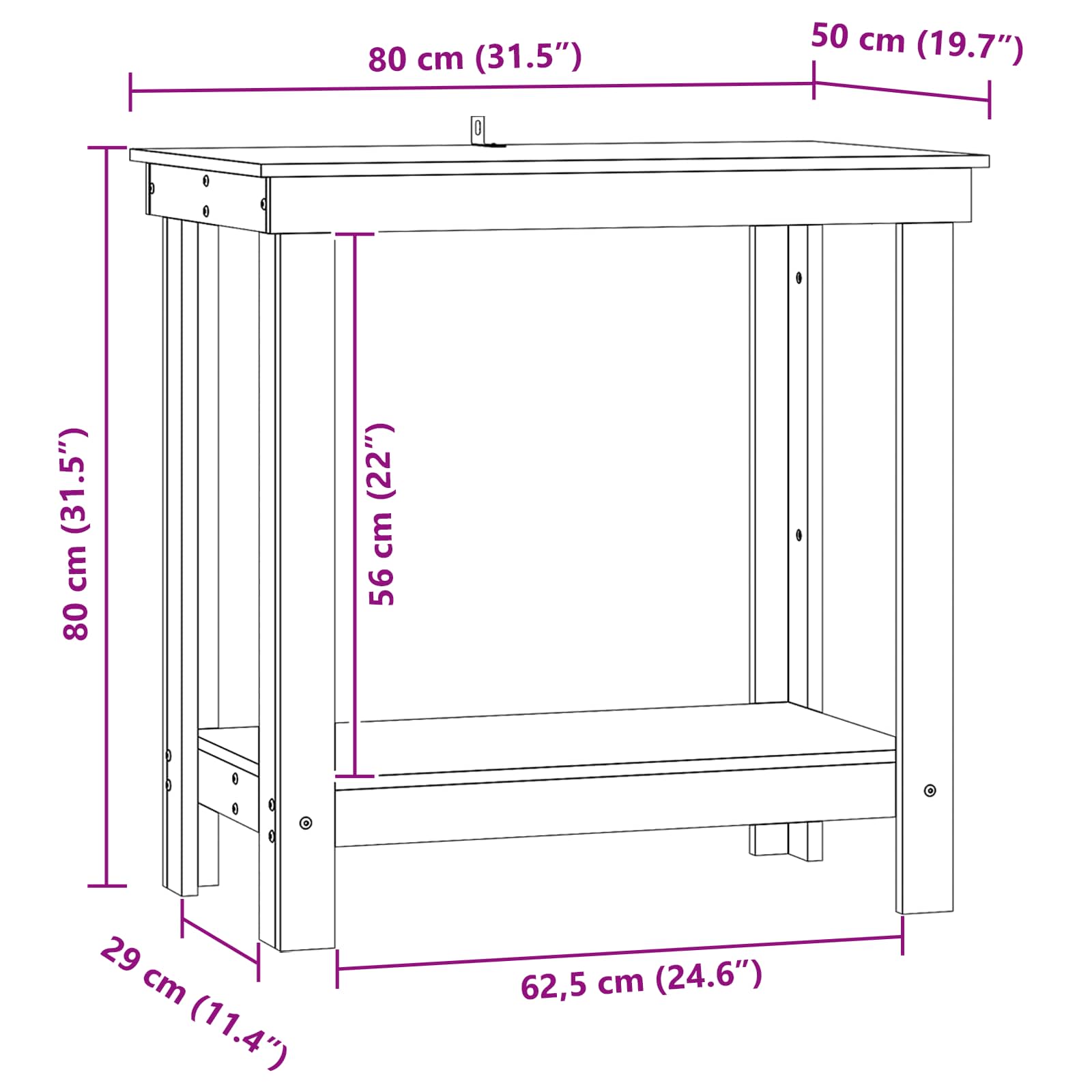 Werkbank 80x50x80 cm Massivholz Kiefer
