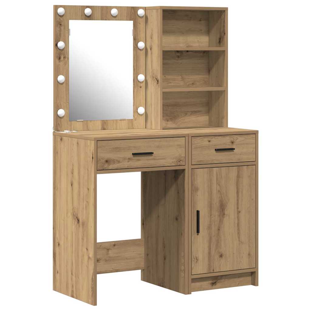 Schminktischset mit LED mit Schubladen 2 pcs Weiß Holzwerkstoff