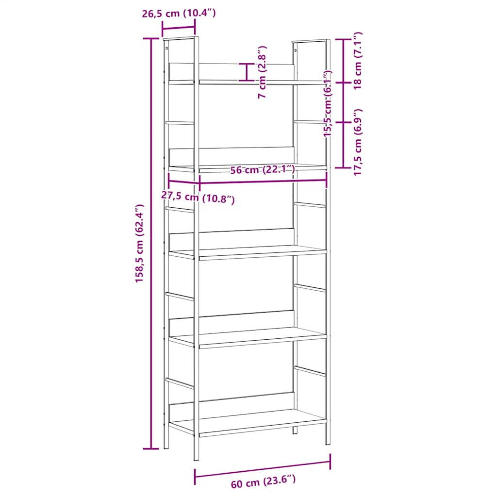 Bücherregal 3 Regalböden Schwarz 60×27,6×90,5 cm Holzwerkstoff