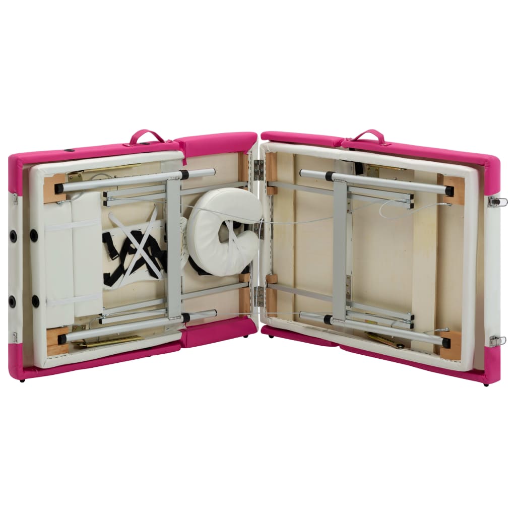 Massageliege Klappbar 4-Zonen Aluminiumgestell Schwarz und Rosa