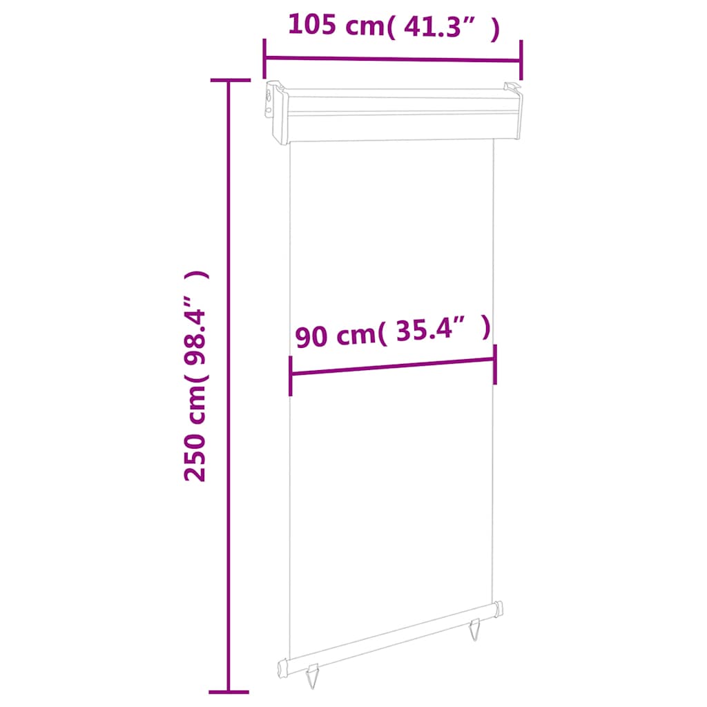 Balkon Seitenmarkise 60 x 250 cm 100% Polyester Eisen Stahl