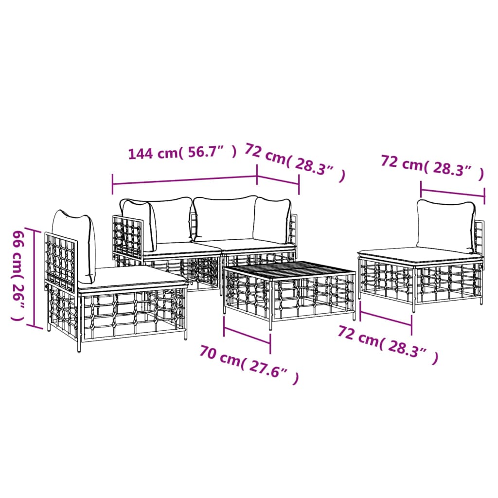 6-tlg. Garten-Lounge-Set mit Kissen Anthrazit Poly Rattan