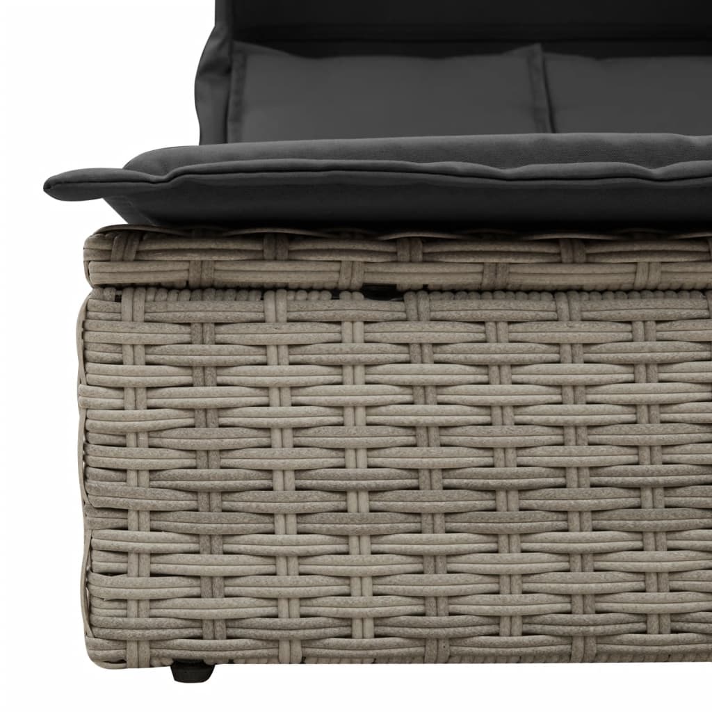 Doppel-Sonnenliege mit Dach und Auflagen Braun Poly Rattan