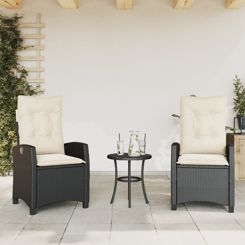 Gartensessel Verstellbar mit Kissen Schwarz Poly Rattan