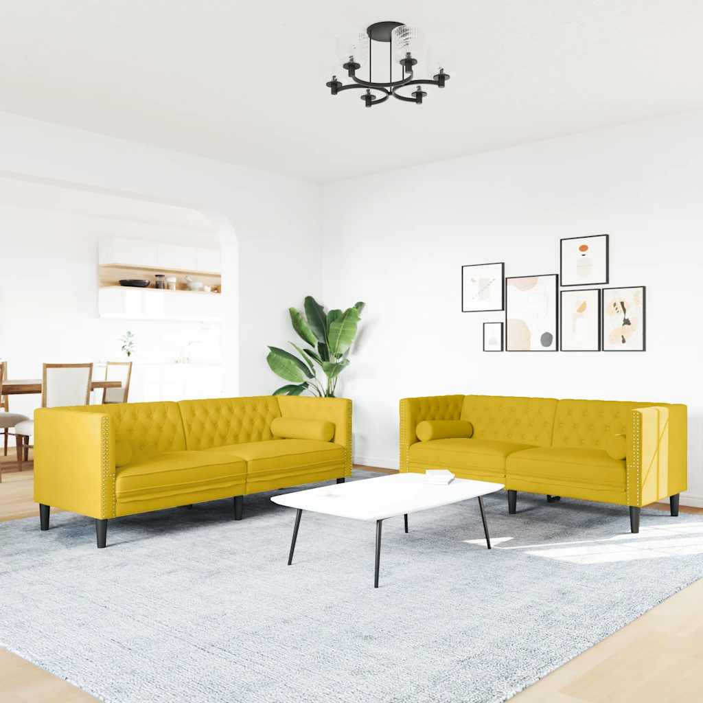3-tlg. Chesterfield-Sofa-Set mit Nackenrollen Hellgrau Samt