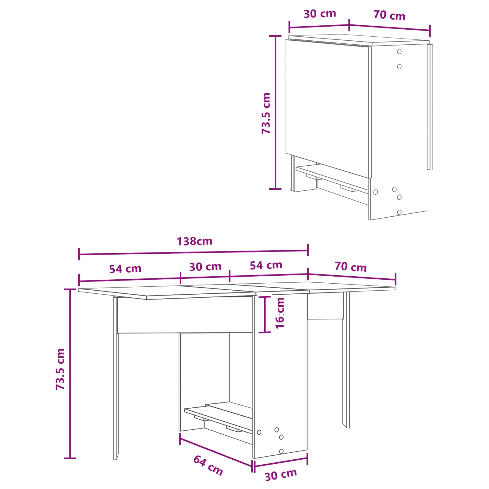 Esstisch 138 x 70 x 73,5 cm Holzwerkstoff Weiß Rechtwinklig