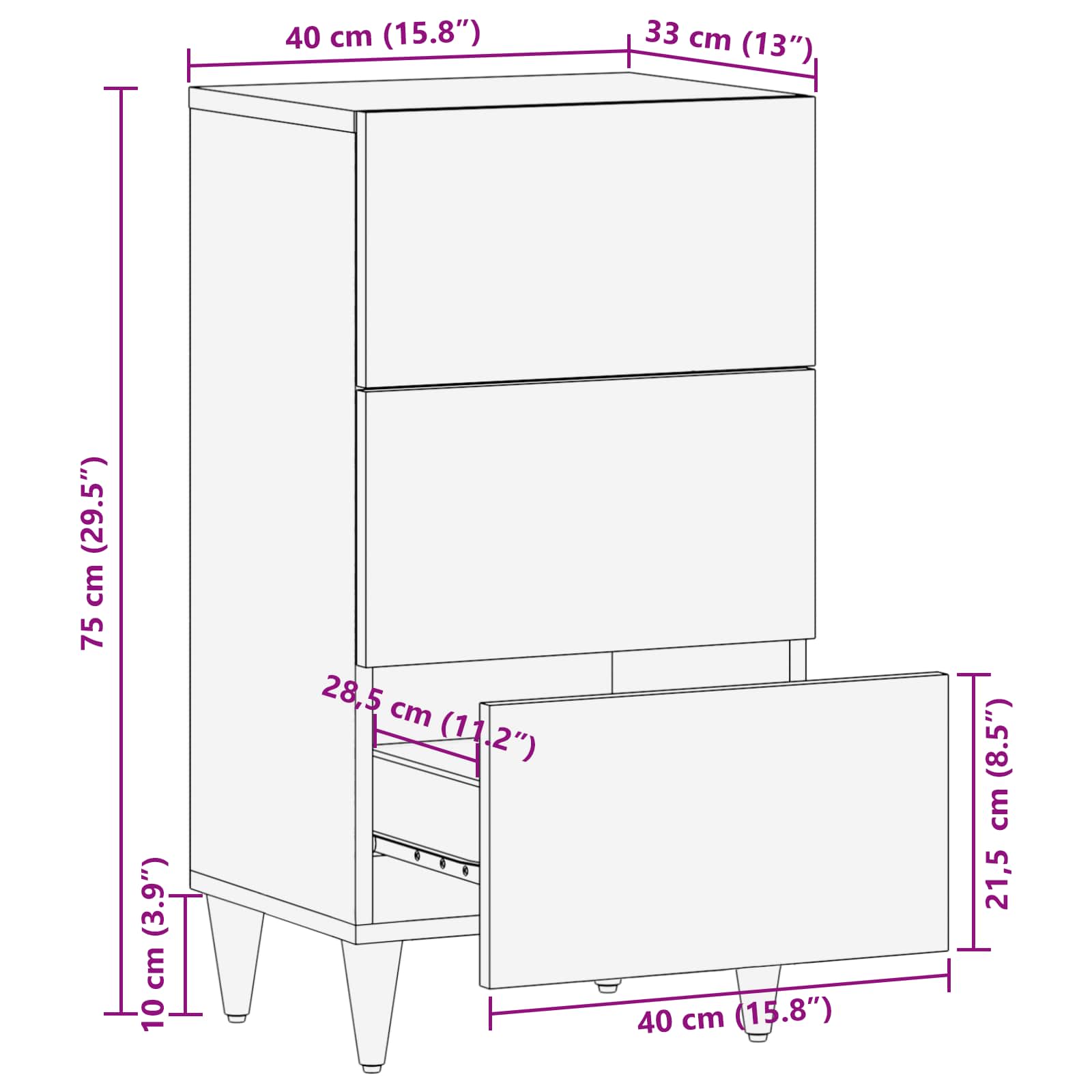 Sideboard Grau und Gold 40 x 33 x 75 cm Massivholz Mango