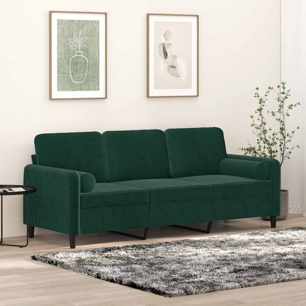 2-Sitzer-Sofa mit Zierkissen Dunkelgrün 120 cm Samt