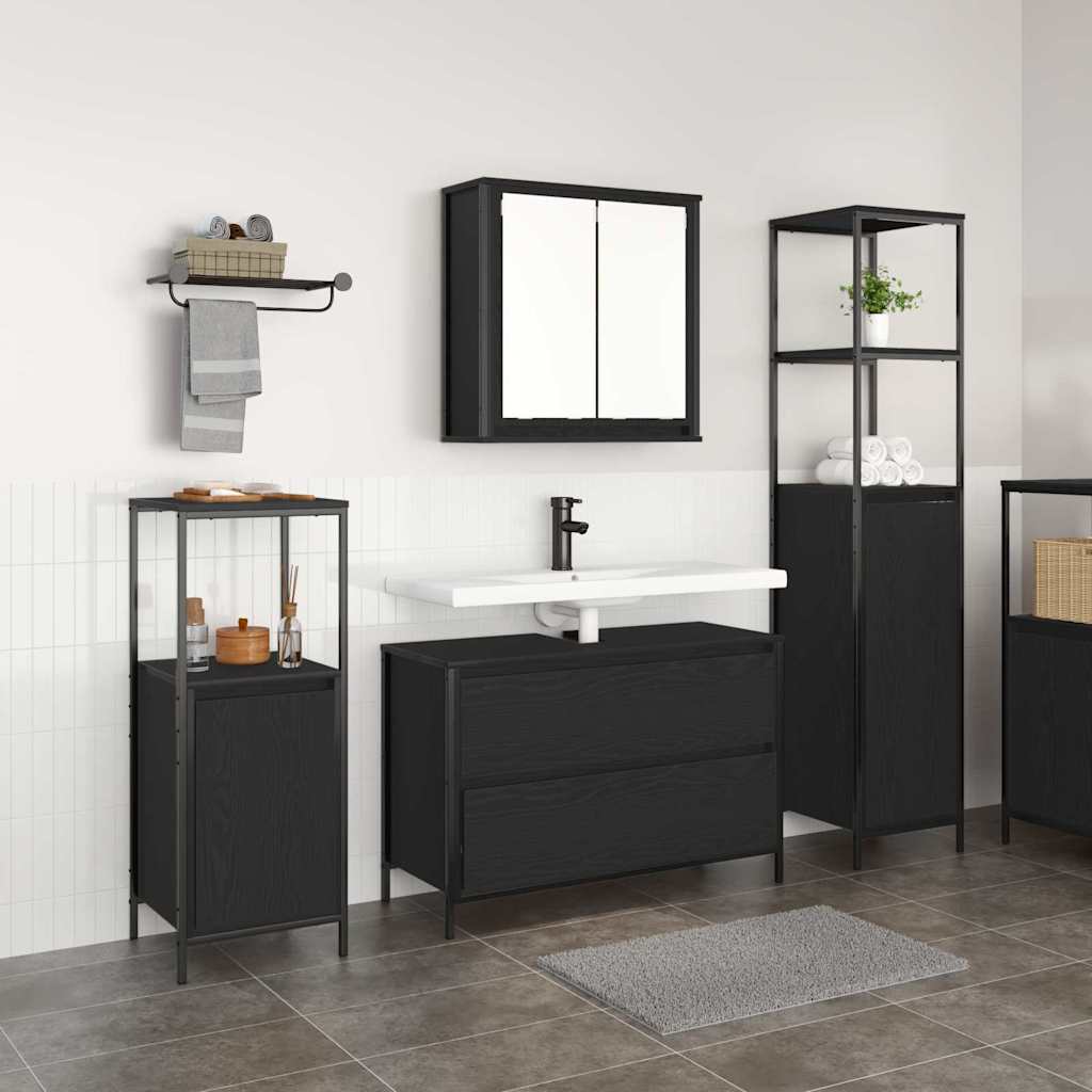 Badezimmermöbel-Set 3 pcs Schwarz Eichen-Optik Holzwerkstoff