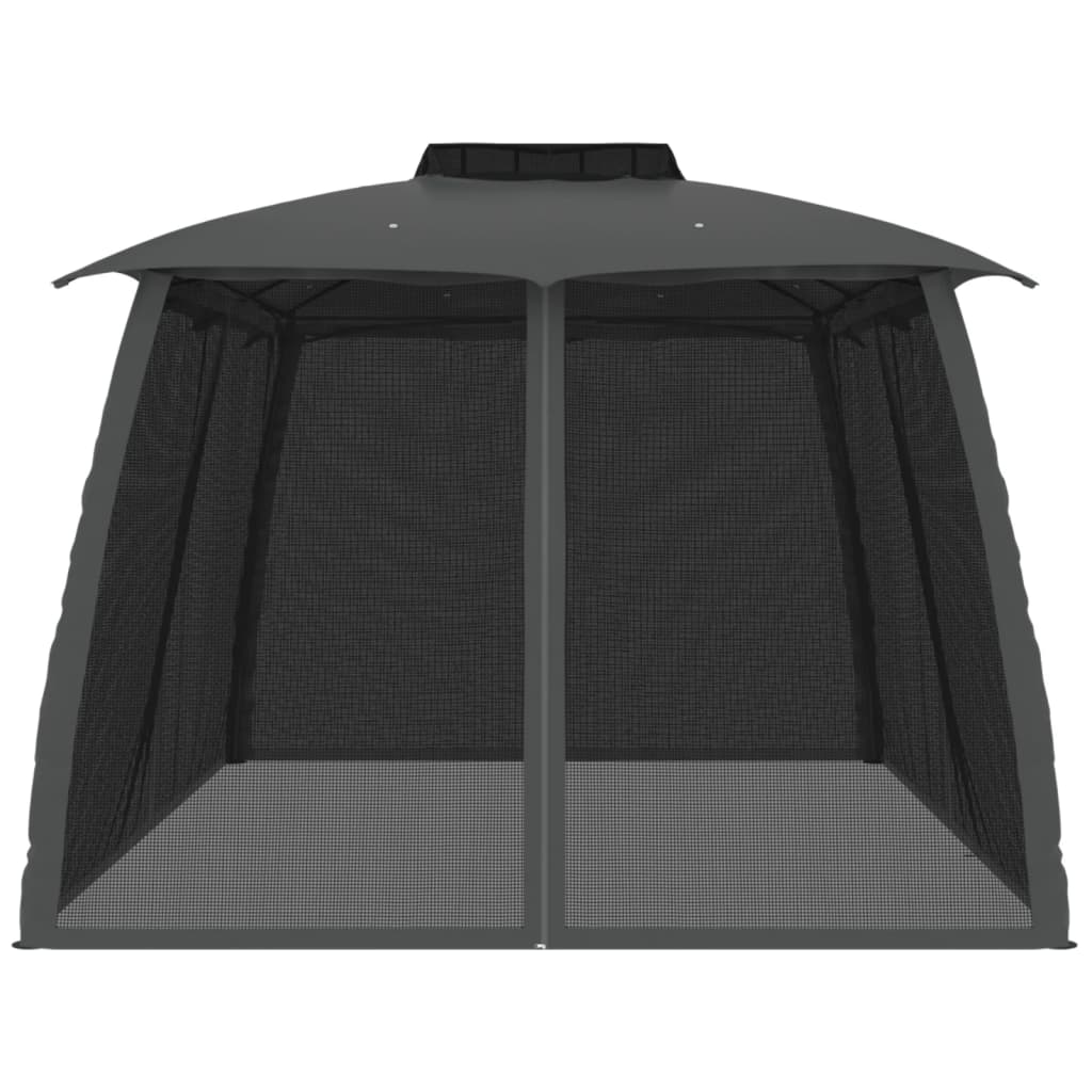 Pavillon mit Doppeldach & Netzwänden Creme 2,93x2,93 m Stahl