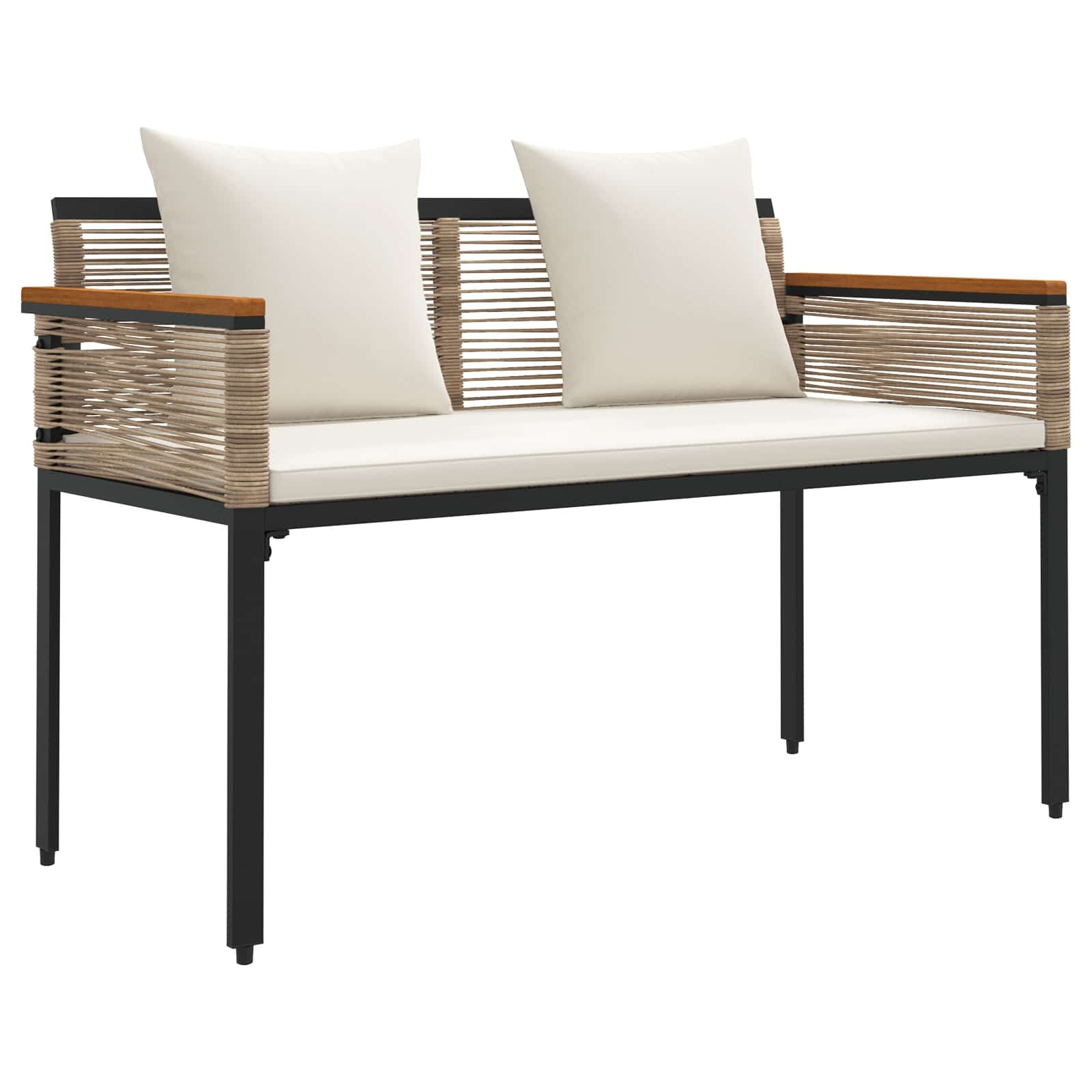 Bank Outdoor mit Kissen Schwarz 117 x 54 x 74,5 cm Poly-Rattan