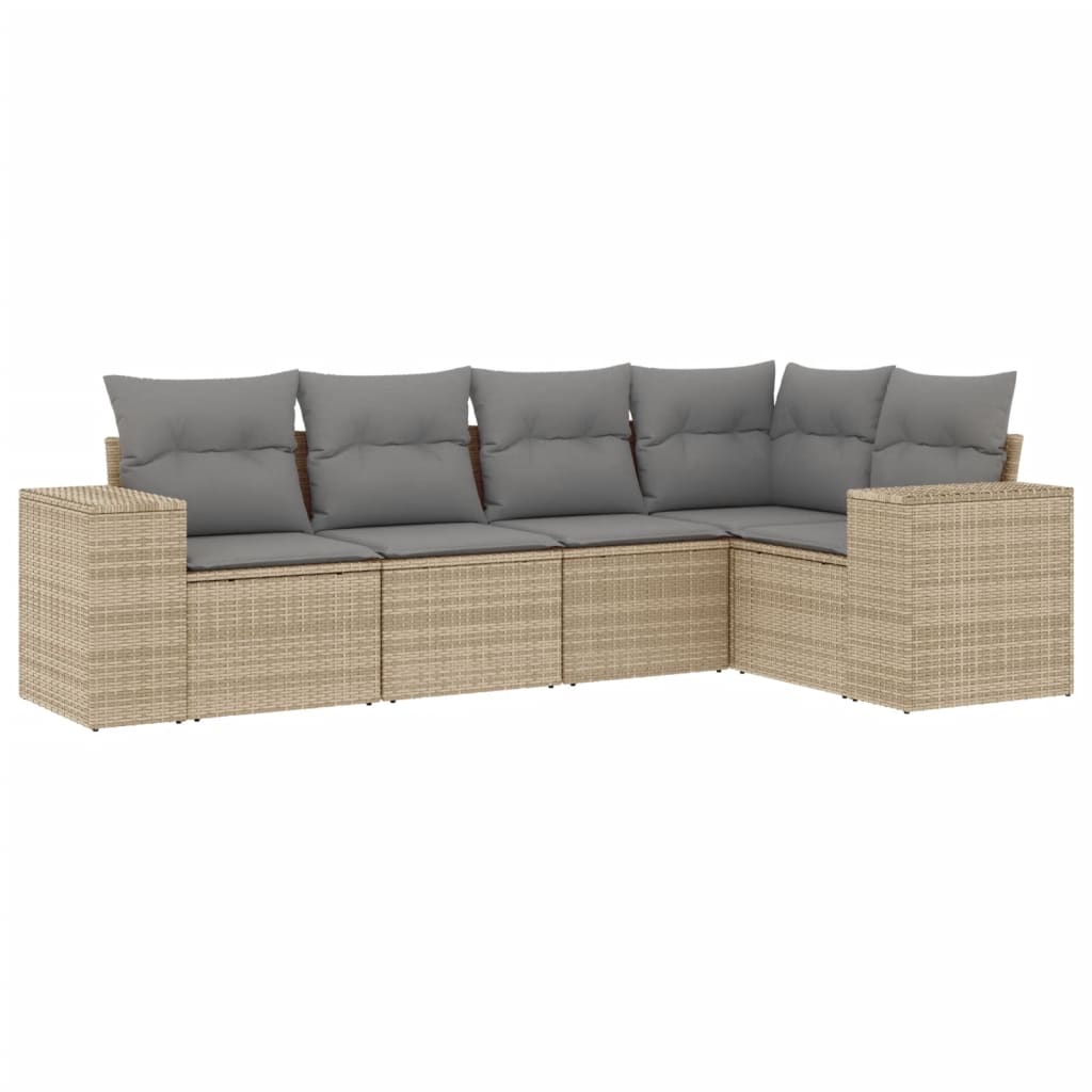 5-tlg. Garten-Sofagarnitur mit Kissen Schwarz Poly Rattan