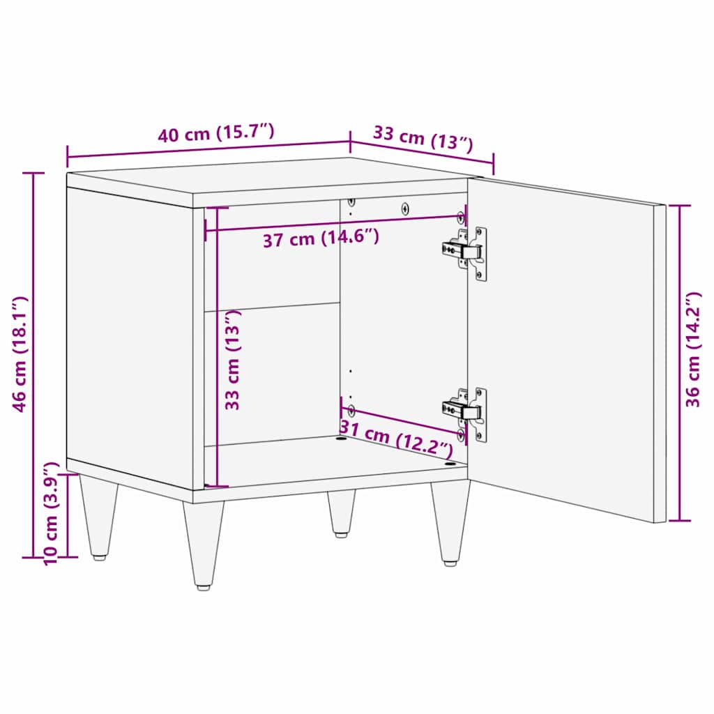 Nachttisch Braun 40 x 33,5 x 46 cm Massivholz Akazie