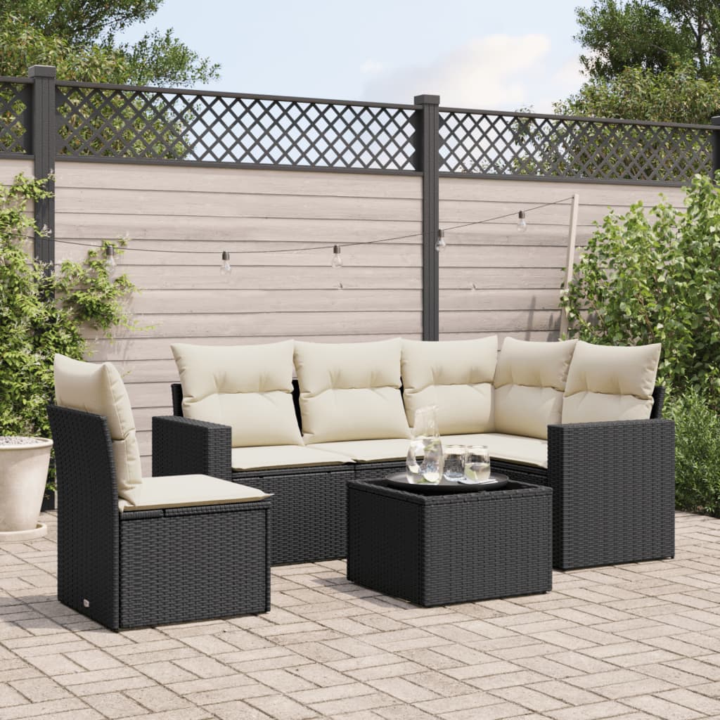 5-tlg. Garten-Sofagarnitur mit Kissen Schwarz Poly Rattan