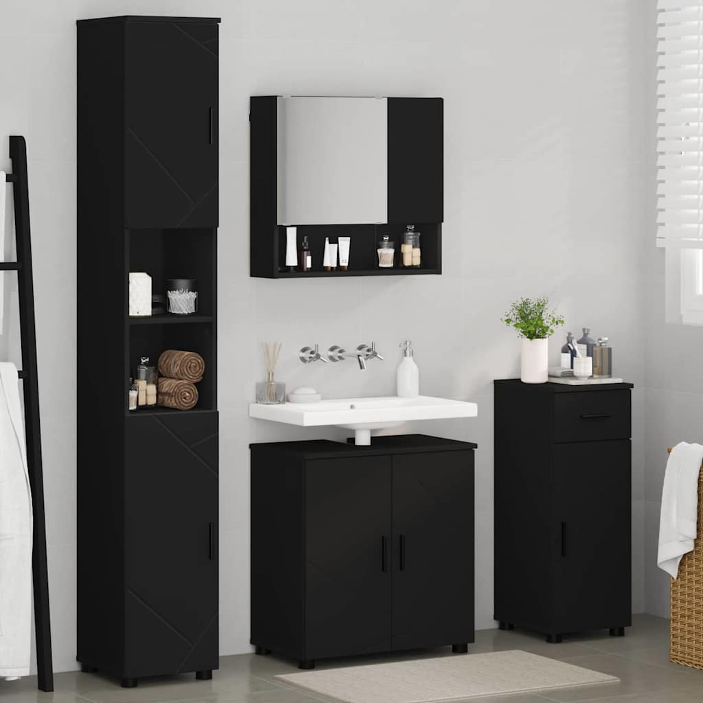 Badezimmermöbel-Set mit Tür 4 pcs Weiß Holzwerkstoff & Metall