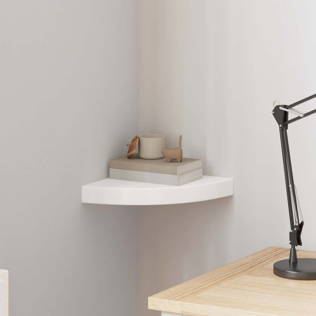 Schwebende Eckregale 2 Stk. Hochglanz-Weiß 25x25x3,8 cm MDF