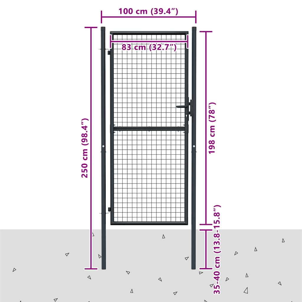 Maschen-Gartentor verzinkter Stahl 100 x 75 cm Grau