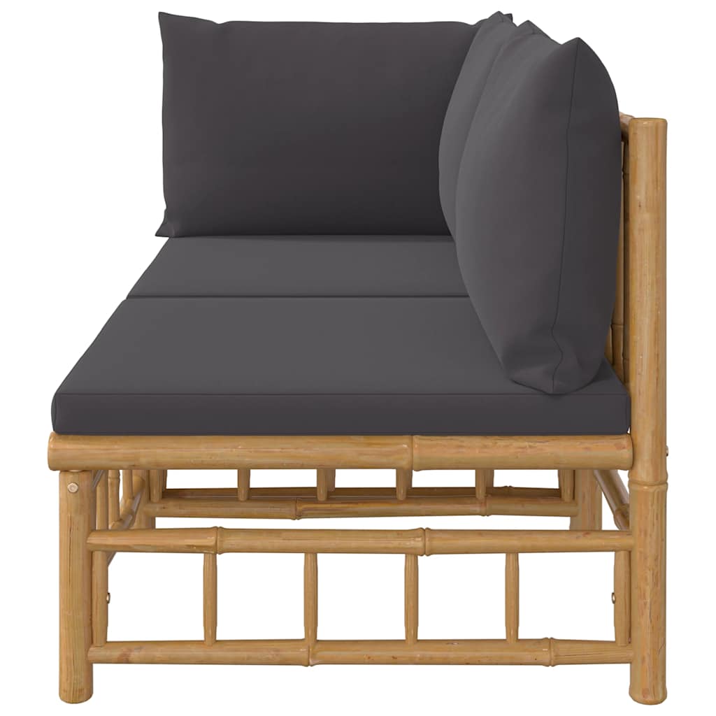 3-tlg. Garten-Lounge-Set mit Kissen Creme Bambus