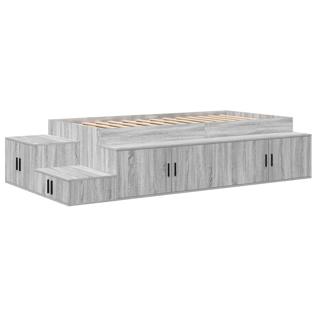 Aufbewahrungsbettgestell mit Speicher Weiß 80 cm Holzwerkstoff