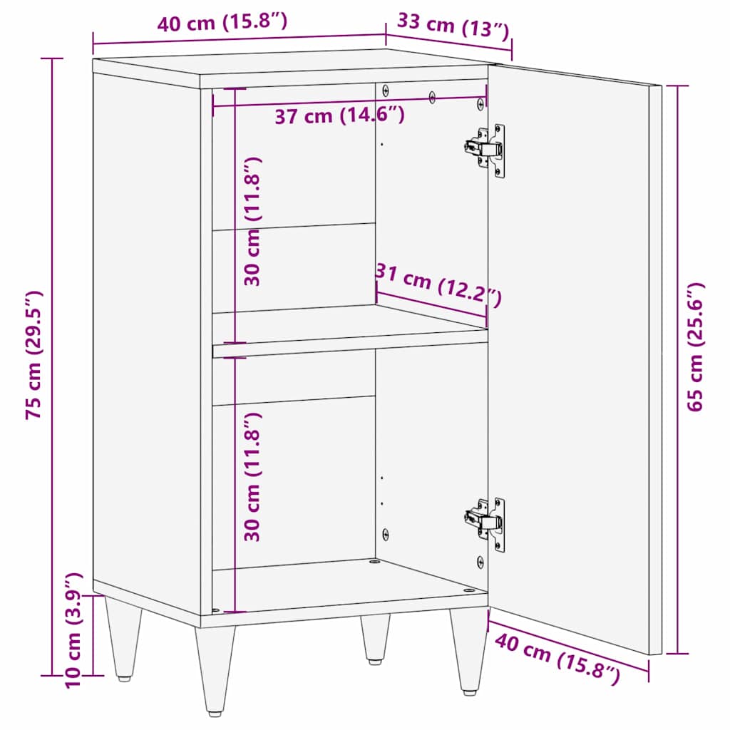 Sideboard mit Regal Braun 40 x 33 x 75 cm Massivholz Mango