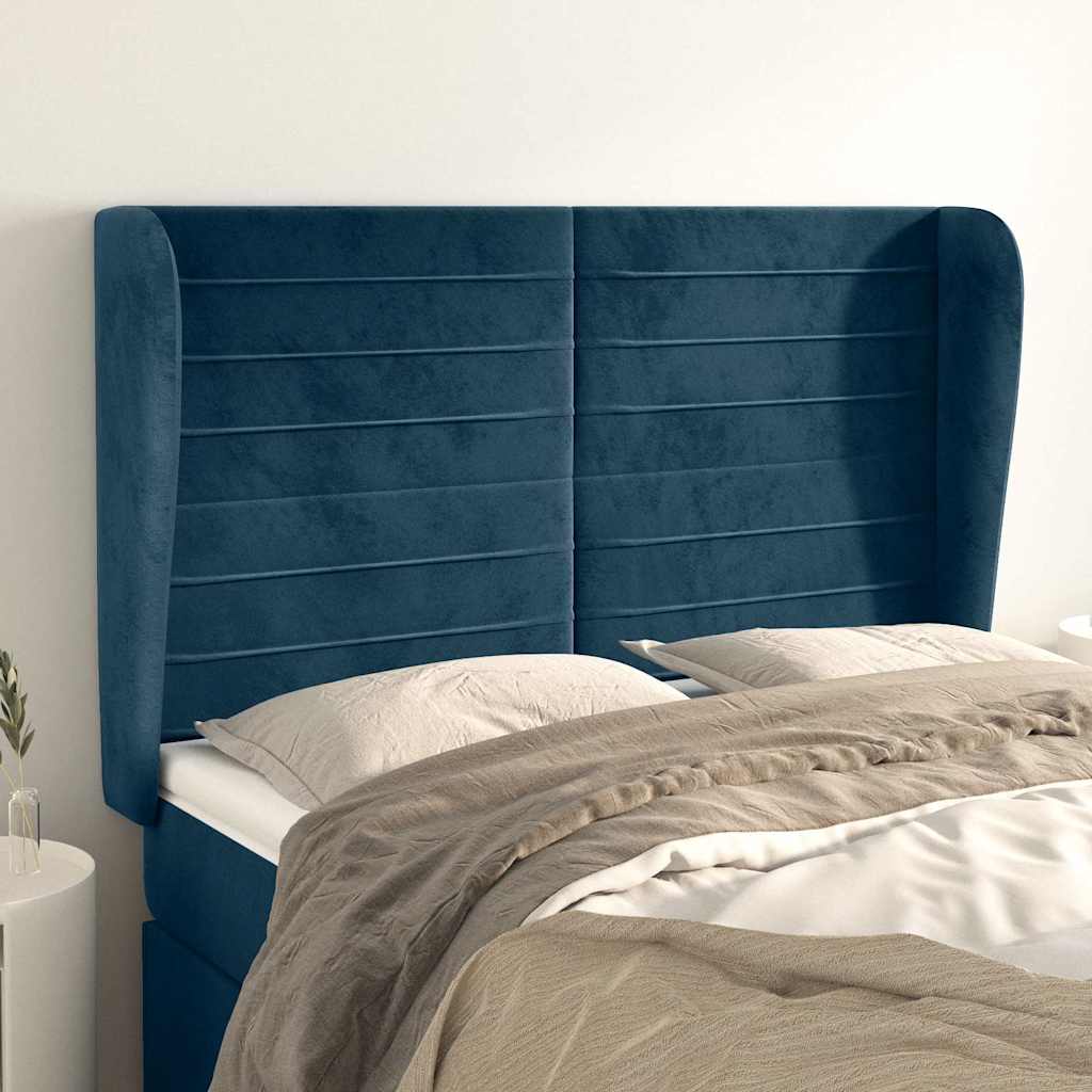 Kopfteil mit Ohren Dunkelblau 203x23x118/128 cm Samt