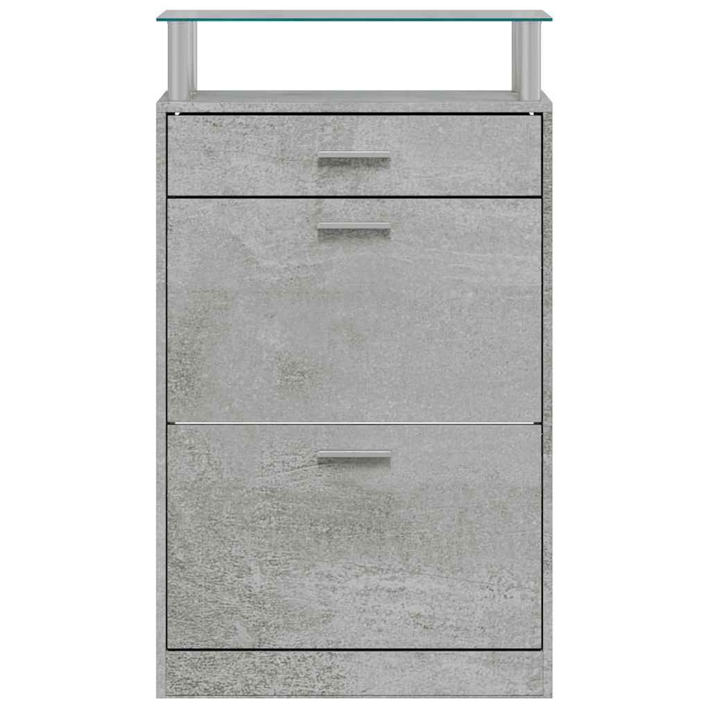Schuhschrank mit Schubfach und oberem Glasregal Holz Weiß