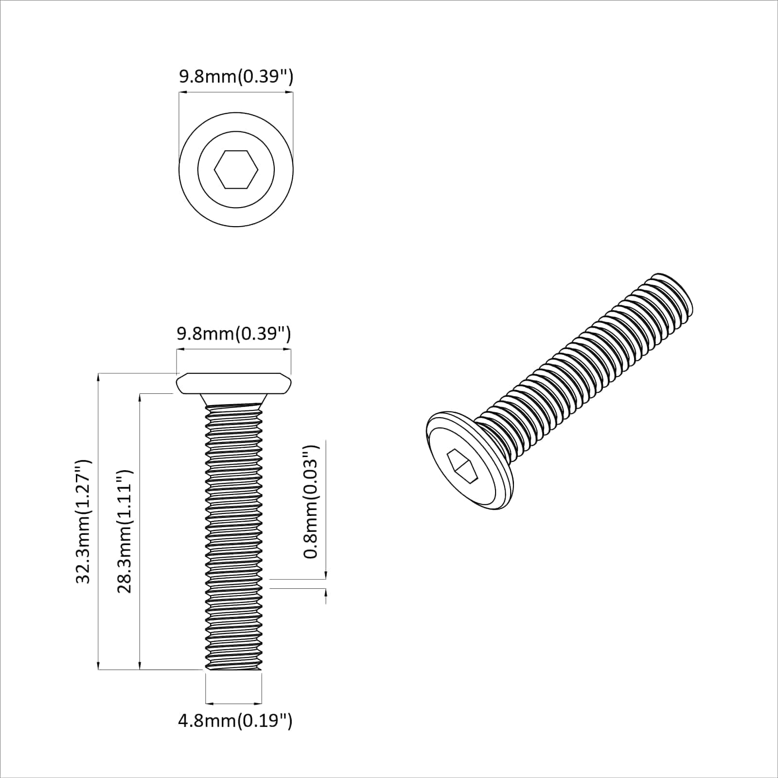 Schraube 2 pcs Silber 5 x 30 mm Eisen