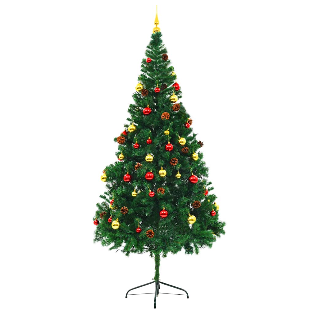 Künstlicher Weihnachtsbaum mit Beleuchtung & Kugeln Grün 150 cm
