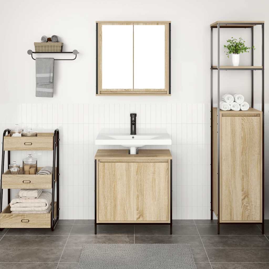 Badezimmermöbel-Set 5 pcs Schwarz Eichen-Optik Holzwerkstoff